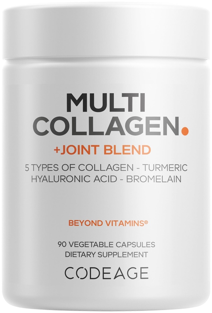 Codeage Multi kolagen Protein + Joint Bend Dodatek, Hyaluronic Acid, Bromelain, Turmeric, Ginger, Boswellia, Astaxanthin - Hydrolyzované Bovine Collagen - 5 typů kolagenu - Non- GMO - 90 Kapsle