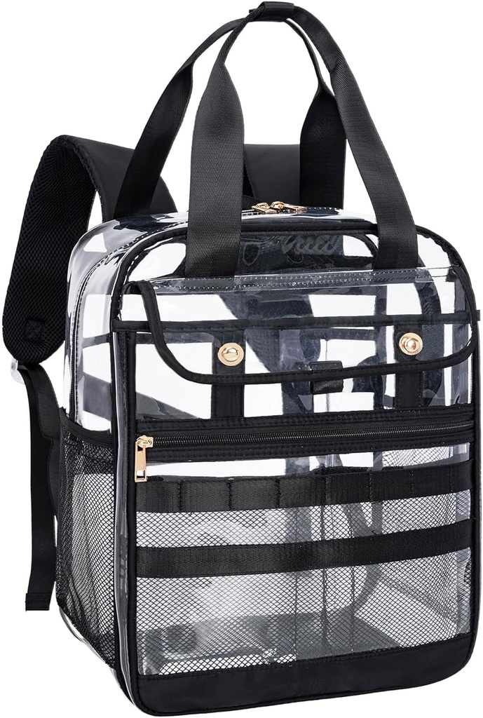 Clear PVC Transparentní Backpack, Velká vícekapsa pro práci a cestování (černá)