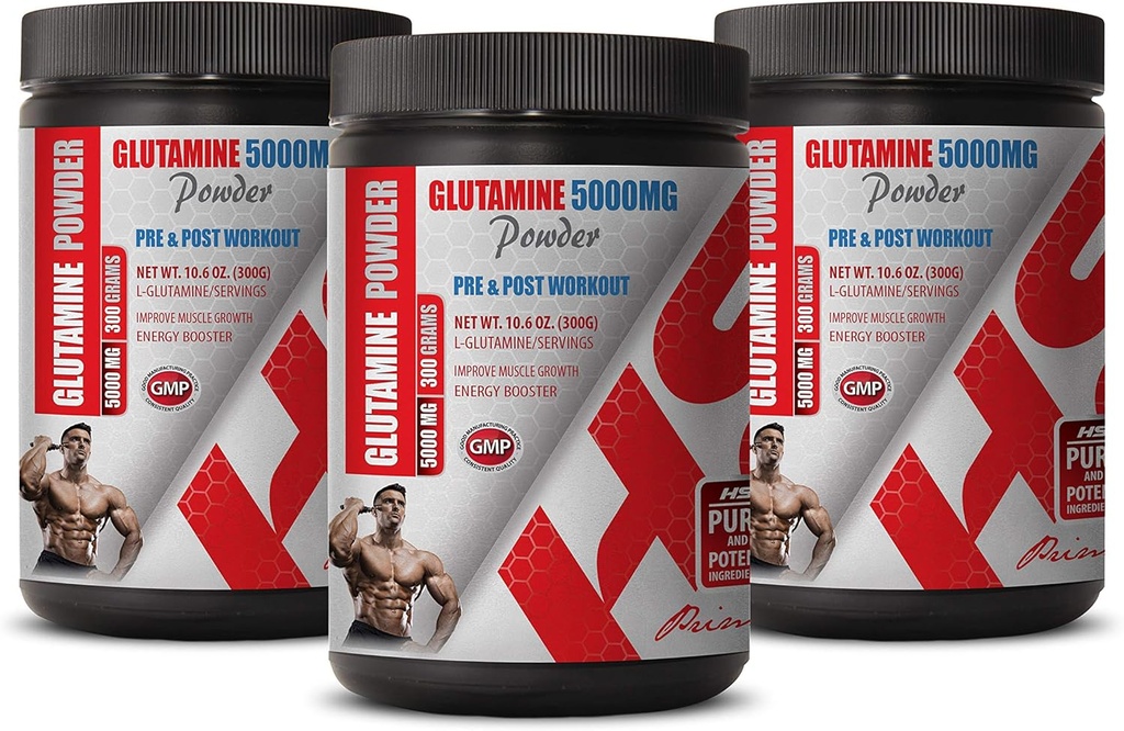 Nejlepší doplněk pro svalové čerpadlo - PRE & Post cvičení - GLUTAMINE prášek 5000MG - glutamin Dietní dodatek - 3 plechovky 900 gramů