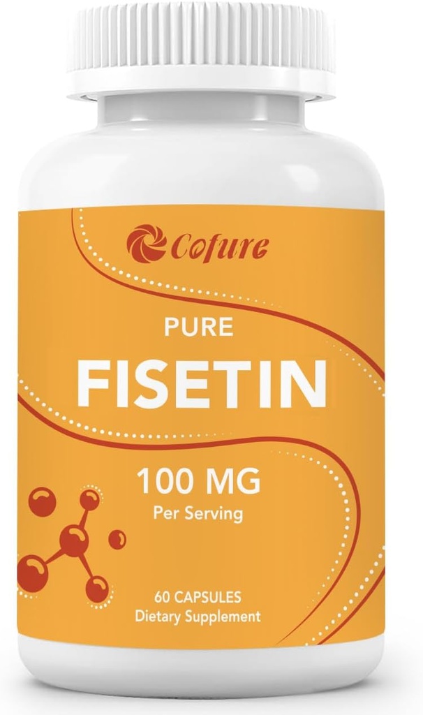 Fisetin doplňky, 100mg přírodní bioaktivní Flavonoid, Genuine 98% Čistá, Podpora stárnutí, Non- GMO, Gluten- Free, 60 Kapsle, 60 Služeb