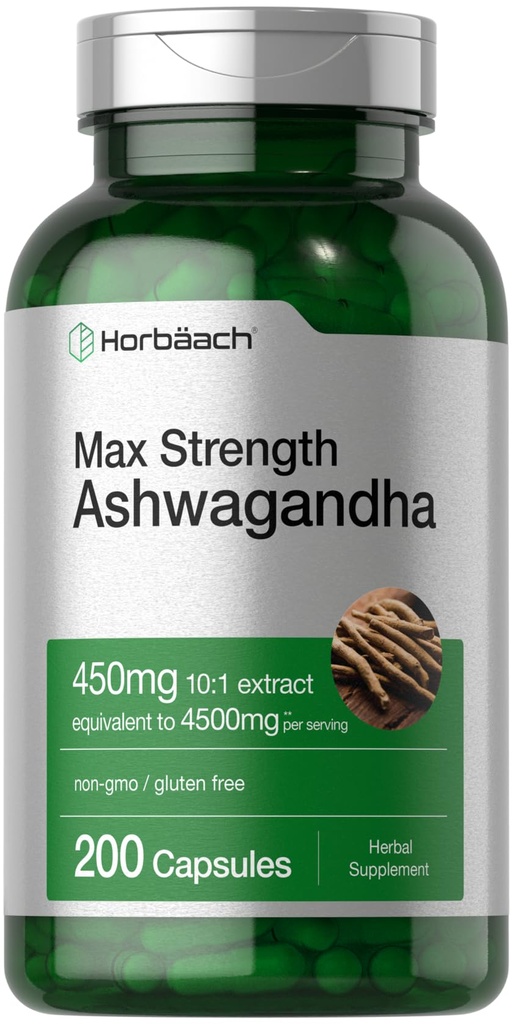 Horbäach Ashwagandha dodatek 124; Max síla 124; 200 kapsle 124; pro ženy a muže 124; Non- GMO, gluten zdarma