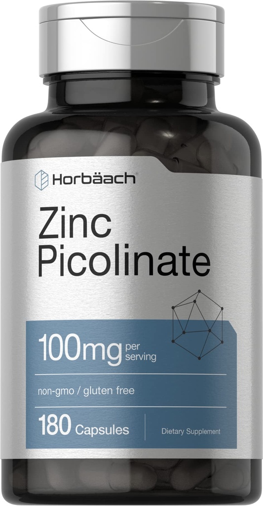 Horbäach Zinek Picolinát 100mg i. v. 124; 180 Kapsle 124; Vysoká potence i. v. 124; Non- GMO, gluten Free i. 124; Zinek dodatek