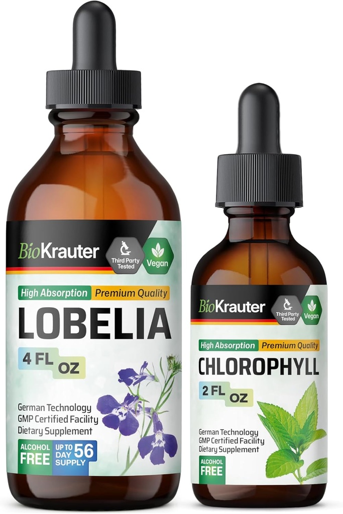 BIO KRAUTER Lobelia Tincture 4 Fl. Oz. & Chlorofyl Tincture 2 Fl. Oz.