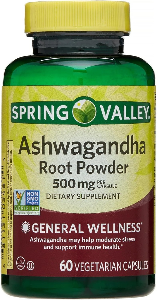 IKJ Ashwagandha Root Powder General Wellness Dietní dodatek Vegetariánské kapsle, 500 mg, 60 Počet