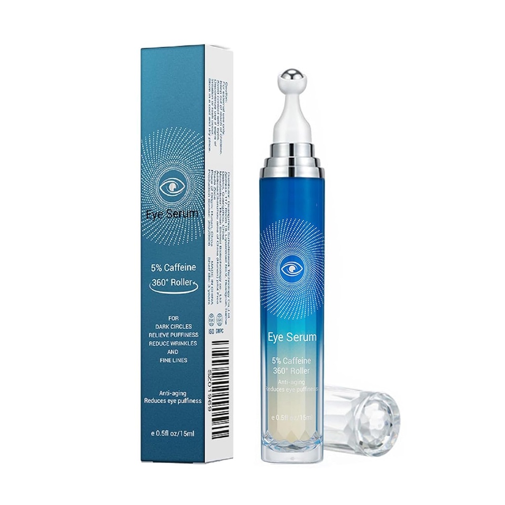 5% Coffeine Eye Serum, Anti- Aging Under Eye Roller Cream for Dark Circles Puffness Wrinkles and Fine Lines, Korean EyeCare Cream with 360 ° Massage Ball, EyeBags Léčba pro muže a ženy