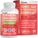 5-in-1 Organic Kurkumin dodatek (4210mg) s Berberine, Ceylon Skořice Bioperin a zázvorové doplňky pro společné, srdce, gut, a metabolická podpora (120 ct)