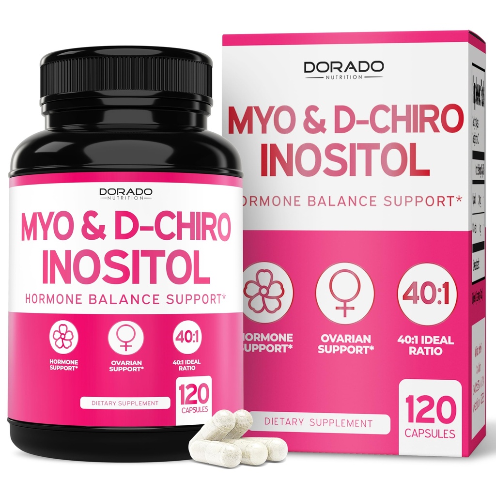 Myo- Inositol & D- Chiro Inositol Dodatek pro ženy (120 Kapsle, 2050mg Per Serving Ideal 40: 1 Poměr Myo Inositol) Hormon Balance pro ženy - třetí strana testována, Vegan Safe & USA Made - 120 Počet