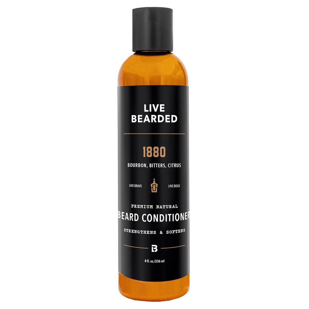 Live Beard Conditioner, 8 fl oz - Zesiluje a měkká obličeje vlasy - Made in the USA - All- Přírodní složky s biotin, kofein 124; 1880 Scent - Bourbon, Bitters, Citrus