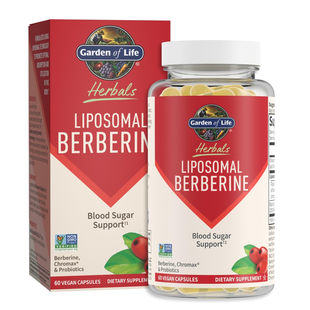 Lipozomální berberín a pikolinát chromu pro již zdravý krevní cukr, glukózový metabolismus a cholesterol - Probiotika pro snadné stravování - Non GMO, gluten zdarma, košer, 30 Služení