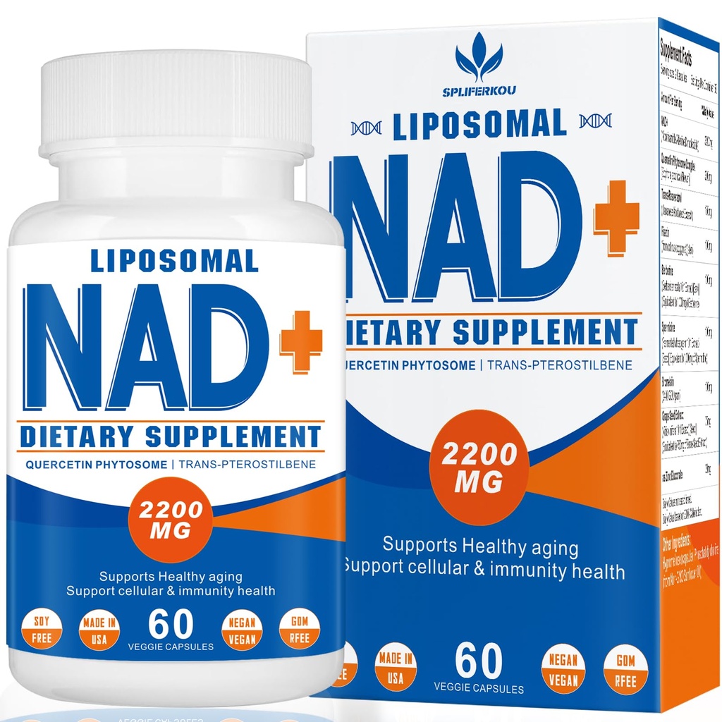 2200mg Lipozomální NAD + Doplněk - Vylepšení Cell Energy & Aging Defese, 60 Kapsle