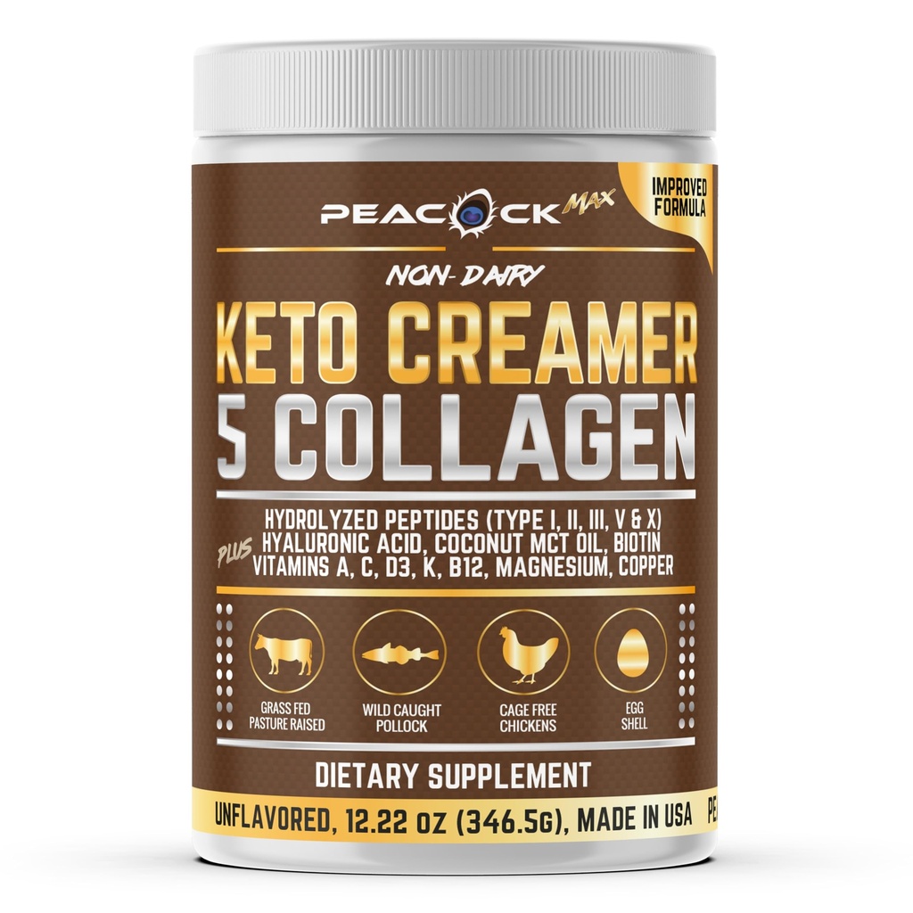 Kolagen Keto Coffee Creamer Powder 12.2 oz - Hydrolyzované kolagen Peptidy s kokosem MCT Oil, B12, hořčík, bezochucený proteinový prášek, cukr bez kávy smetanu pro smoothies & pečení