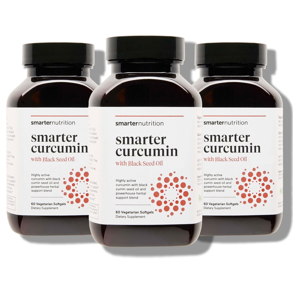 Smarter Nutrition Curcumin Softgels - Vegan High Absorption 400 mg Curcumin dodatek Standardizovaný na 95% Tetrahydrocurcuminoidy + černý olej a zázvor pro společné a imunitní zdraví - 180 Ct