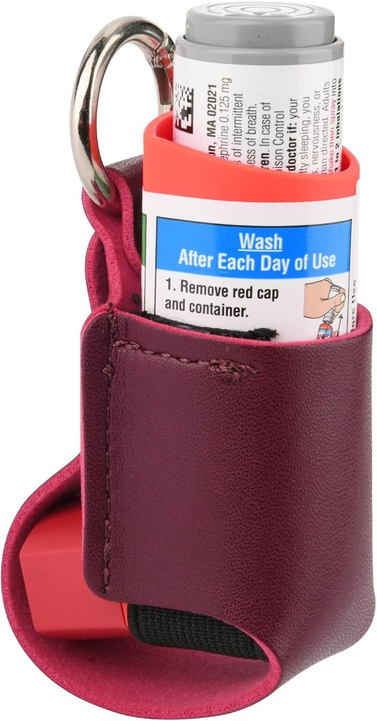 Beautyfiler Astma Inhaler Holder, Odolný Mikrovlákno Kožené Cestování Handy Inhaler Keychain Holder pro děti a dospělé, Inhaler Není součástí balení (červená)