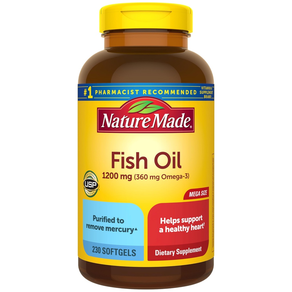Příroda vyrobený rybí olej Omega 3 doplňky, 1200 mg Softgels, Omega 3 Fish Oil pro zdravou podporu srdce, 230 Softgels, 115 Day Supply