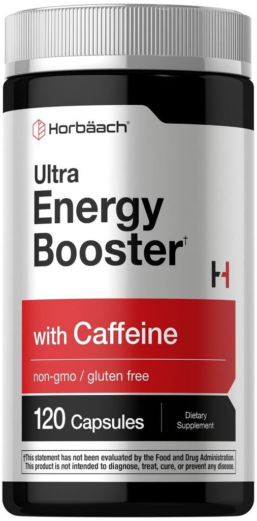 Horbäach Energetický dodatek 124; 120 Kapsle 124; s kofeinem, ženšen a vitamín B12 STAR 124; Daily Energy Booster Pills 124; Non- GMO, gluten zdarma