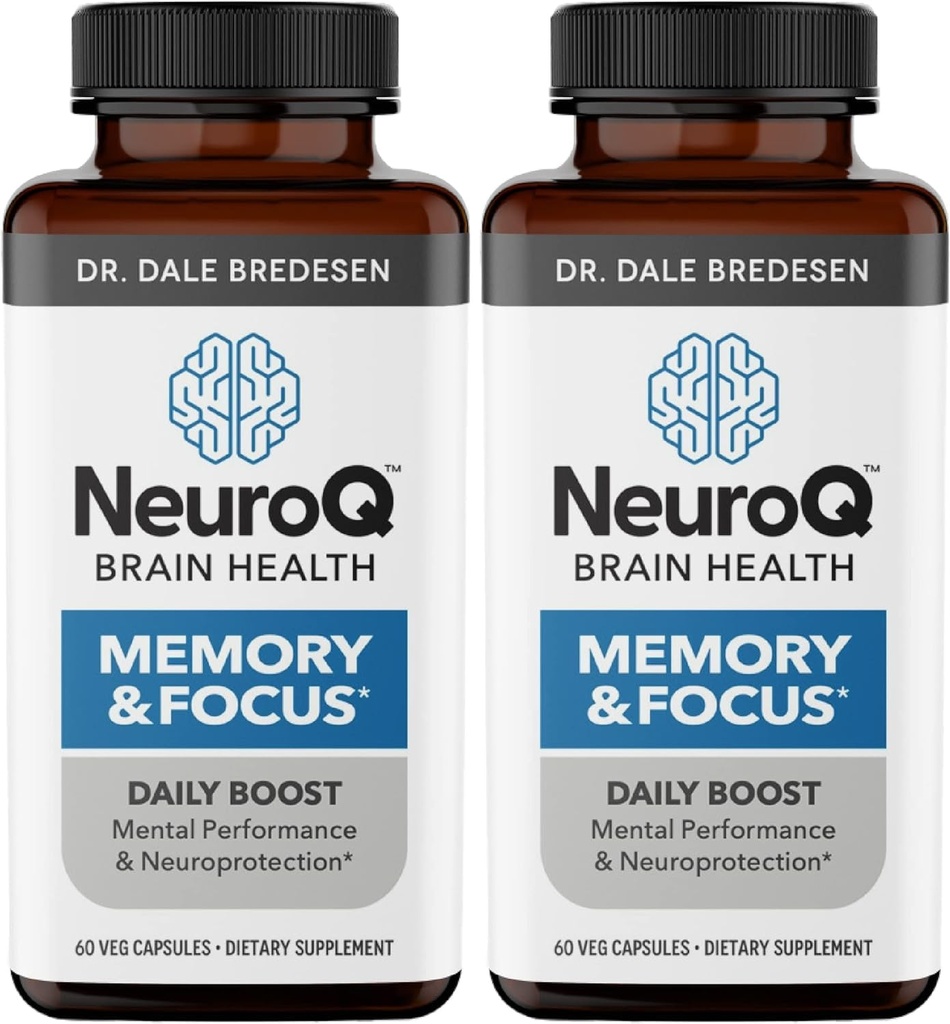 NeuroQ Memory & Focus - Zvyšuje kognitivní výkon a funkci mozku - Neuroprotektivní vzorec od Dr. Dalea Bredesena - Gotu Kola Ginkgo Phosphatidylserine & Propolis - 60 Kapsle (Balení po 2)