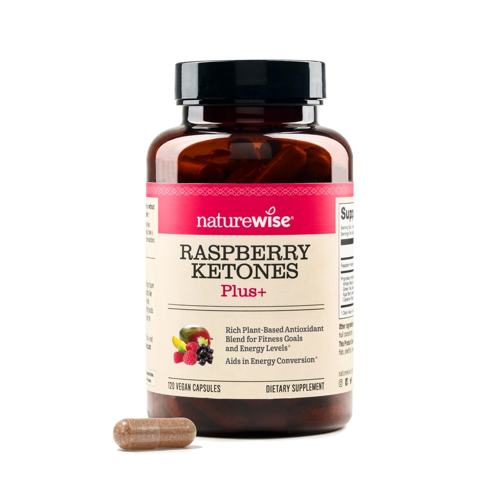 NatureWise Raspberry Ketones Plus - w / Green Tea Extract, Cayenne Pepper, & Acai Berry - Podporuje antioxidační zdraví, energetické úrovně, váhové cíle - Vegan & gluten- Free - 120 Kapsle [120- Day Supply]