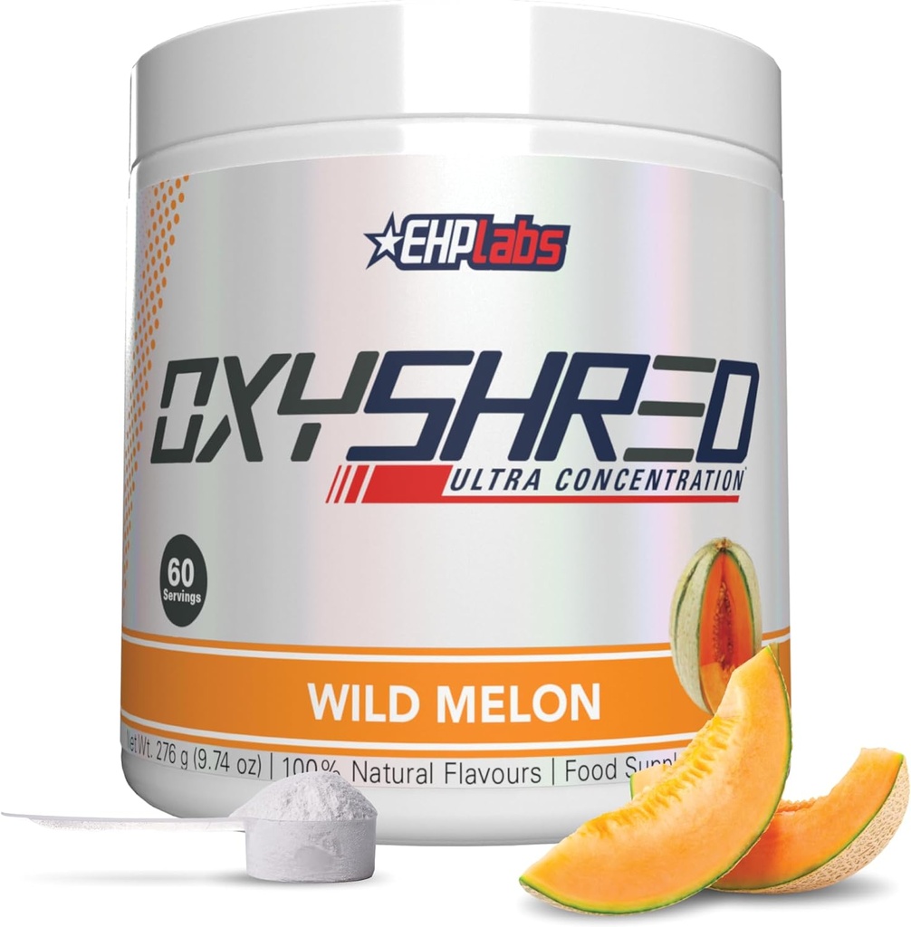 EHP Labs OxyShred Pre Workout Powder & Trhací dodatek - Předcvičení prášek s L Glutamine & Acetyl L Carnitin, Energy Boost Drink - Wild Melon, 60 Služeb