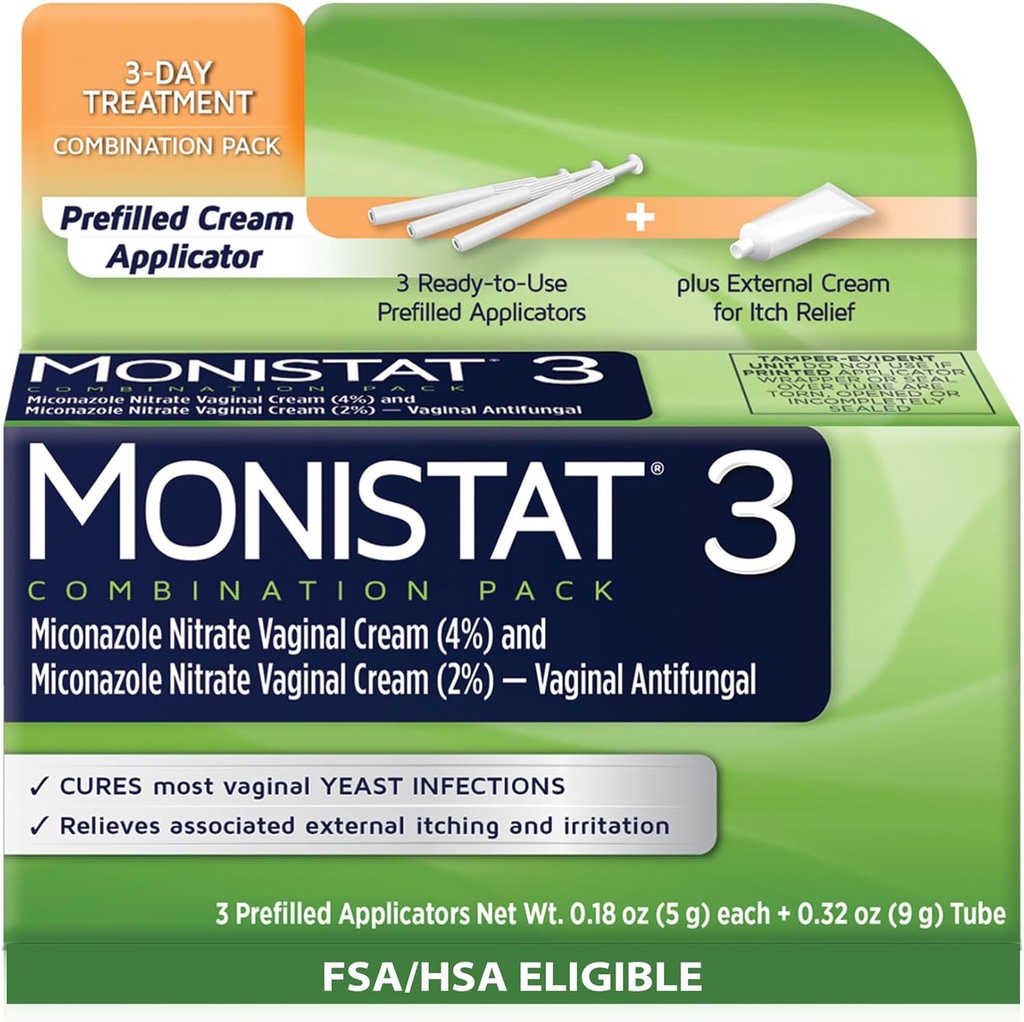 Monistat 3-denní kvasinková infekce Léčba žen, 3 Miconazole Pre- Filled Cream Applicators & Externí Monistat Anti- Itch Cream Bundle