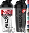 VELOMIX -2 Pack- 28 oz Lahvičky s proteinem pro proteinové směsi - 2x Wire Whisk CUP 124; Leak Proof Shaker Cups pro proteinové třepačky 124; Protein Shaker Bottle Pack (Black / Transparentní)