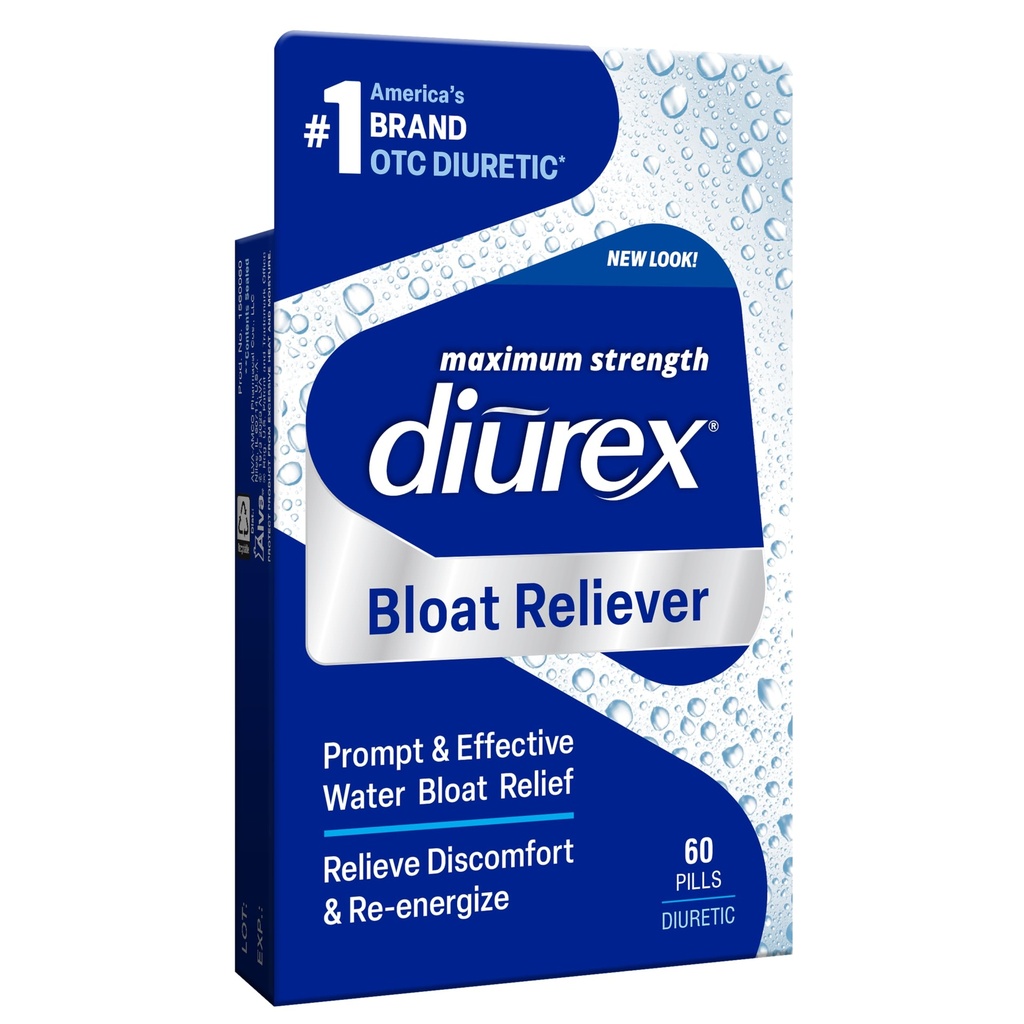 Diurex Bloat Reliever S124; Relieve Water Bloat, Pufness, Otok & Únava S124; Re- Energize S124; Maximální síla S124; 60 Počet