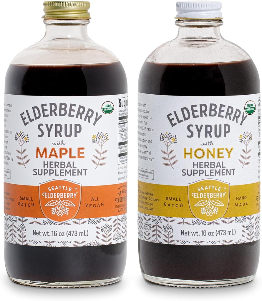 Sirup Bundle - 2 Lahvičky lahodné, gluten- Free Elderberry Bylinné doplňky s potenciálními imunitními výhodami vyrobené pouze z organických složek v malých dávkách v USA - 32oz