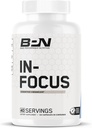 BARE VÝKONNOST VÝKONNOSTI BPN in- Focus Brain Supplement for Memory & Focus Caffeine Pills, 1g L Tyrosin per Serving + Alpha GPC, 40 Servings, gluten Free + Vegan