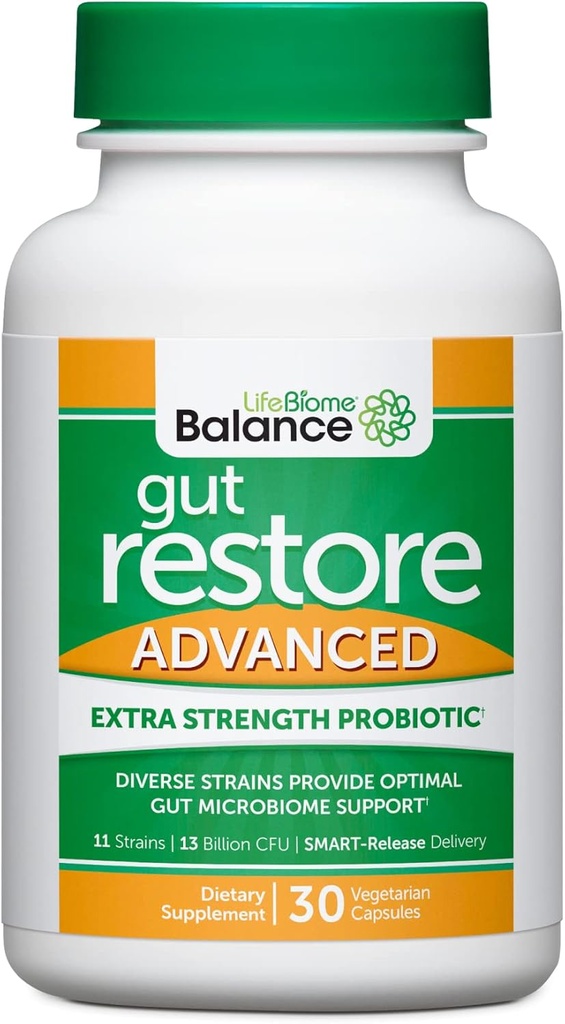 Dr. Drew Sinatra 's LifeBiome Gut Restore Advanced, Maximální síla Microbiome Probiotic s fermentovanými Botaniky, 11 Multi Strains, 30 Once- Daily Capsules, Vegetarian, Soy, Dair-, a gluten zdarma