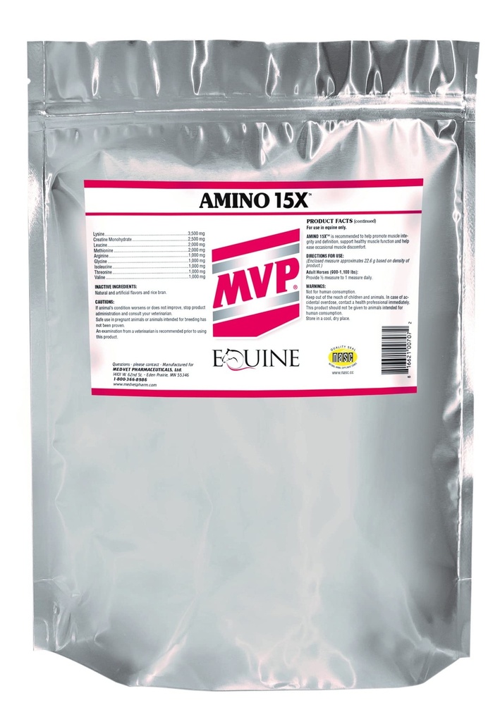 MVP Amino 15X (1.5lb) Podporuje zdravé svalové funkce, vývoj a obnovu u koní.