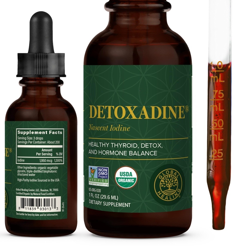 Globální léčebné centrum - Detoxadin - Organic Nascent Liquid Jod Supplement Kapky pro podporu štítné žlázy, Detox Cleanse, a metabolismus - Non- GMO, Vegan, 200 Služební Jodové Kapky (1 Oz)