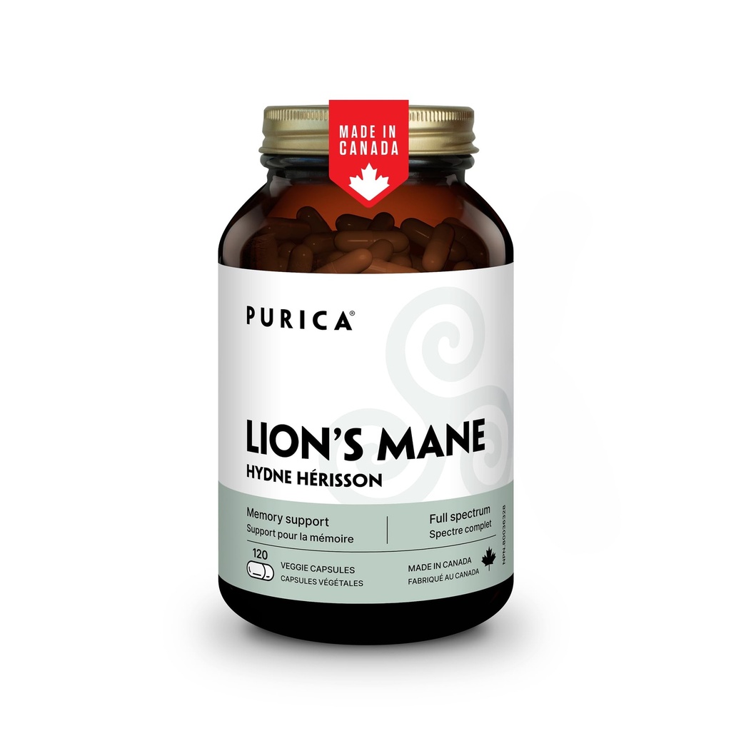 PURICA - Lion 's Mane Mikronizované houby, 120 Vegan Kapsle 60- Day Supply - Podporuje kognitivní zdraví - Non- GMO a gluten- Free - Focus and Memory Support - Brain Health and Improve Digestion