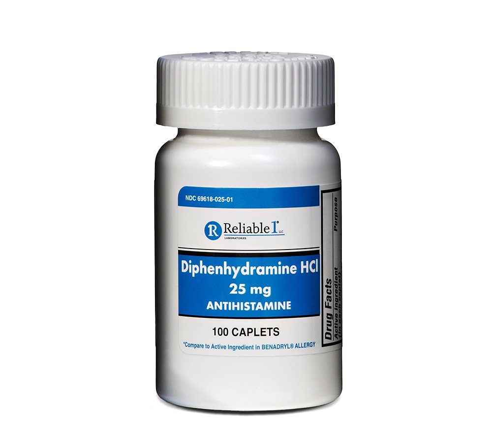 Spolehlivé 1 Difenhydramine HCI 25mg Antihistamin 100 Kaplety (1 lahvička)