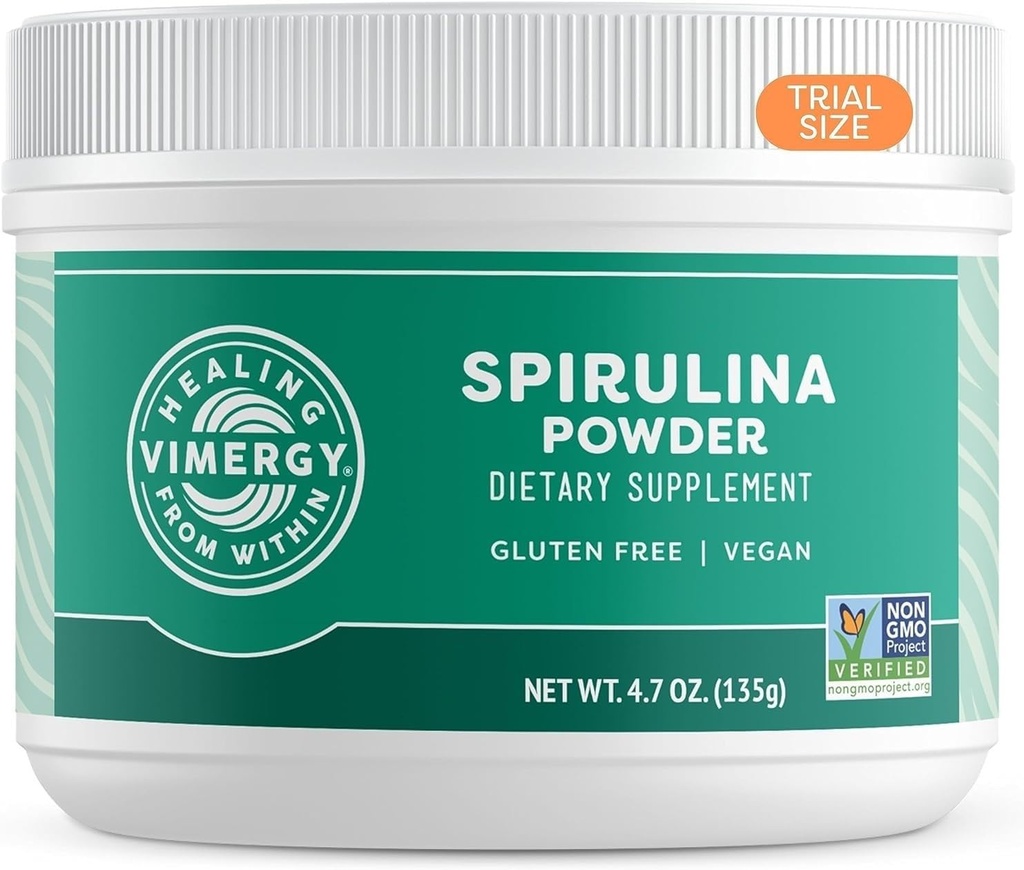 Viméria Spirulina Powder - Koncentrovaný rostlinný protein podporuje imunitní zdraví a kardiovaskulární funkci - Vegan, Kosher, gluten- Free - 125g