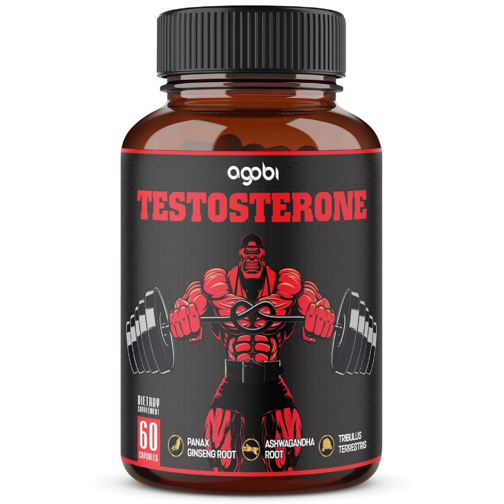 agobi Testosteron dodatek pro muže - 11 Byliny - Ashwagandha, Tribulus, ženšen & Více - 60 Kapsle pro 1 měsíc