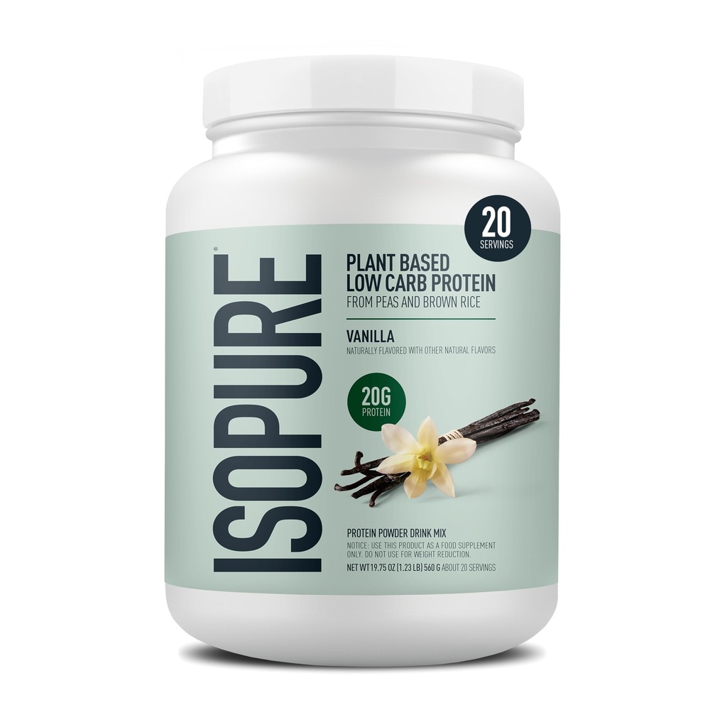 Izopure Plant- Based Protein Powder, Lactosa Free, Gluten Free, Se železem, Vanilla, 20g Plant Protein Per Serving, 1.23 Lbs, 20 Servings