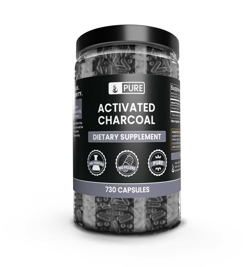Čisté původní složky Aktivované Charcoal (730 Kapsle) Ne hořčík nebo rýžová plniva, Vždy čisté, Laboratorní ověřené