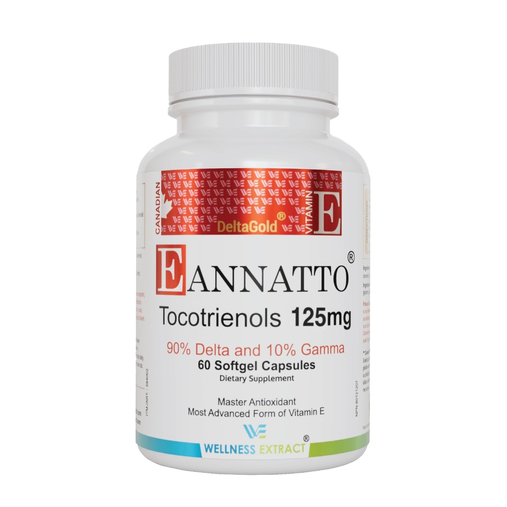 WELLNESS EXTRACT Eannatto Tocotrienols Vitamin E doplňky Tocopherol zdarma, Non- GMO, gluten Free & Antioxidant (125MG 60 Softgels)