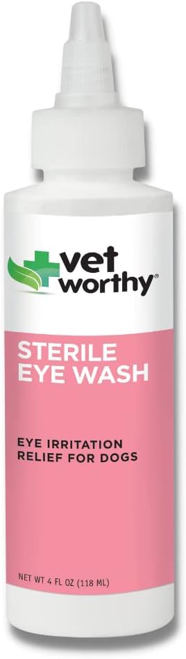 Vet Worthy Oko Wash pro psy - Jemné očištění očí řešení pro psy, aby se zabránilo slzný skvrna a podráždění očí - Dog Eye Cleaner pro slzy, špína, a oční výtok - 4oz