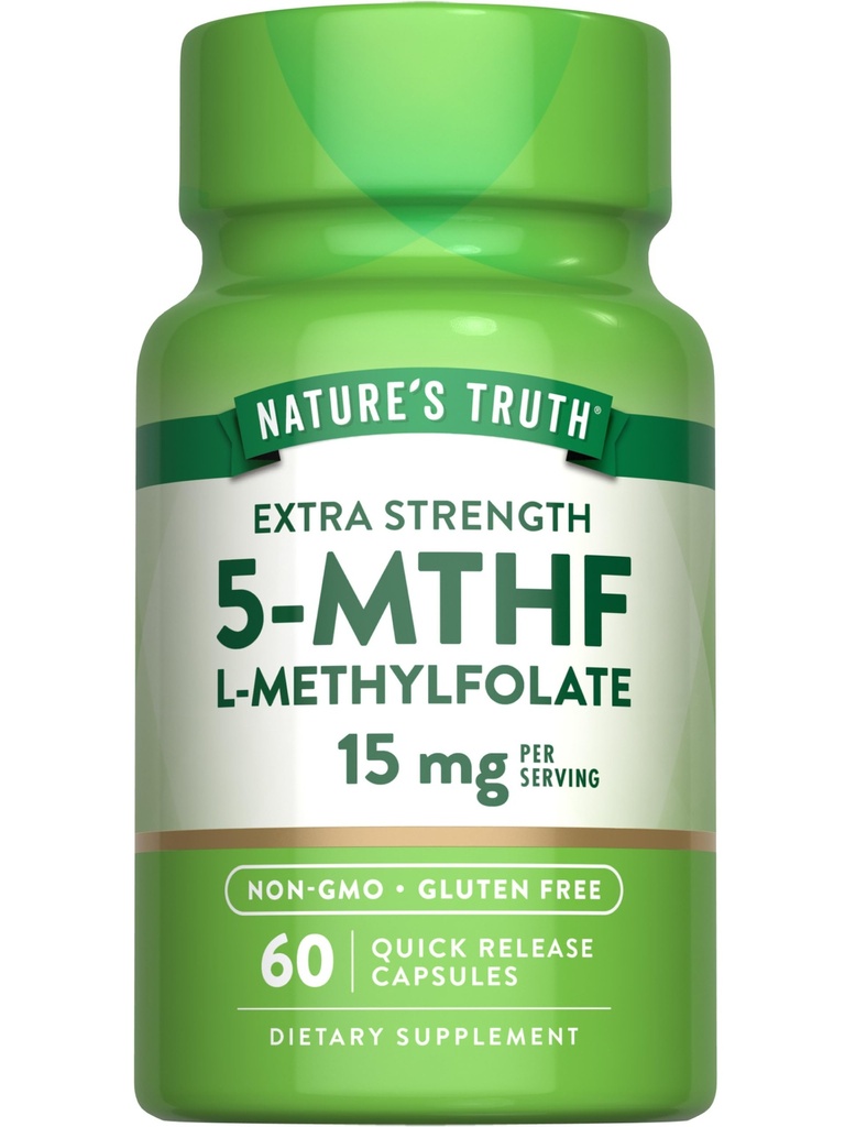 Nature 's Truth L Methylfolate 15mg CLAS124; 60 Kapsle CLAS124; Non- GMO & gluten zdarma doplněk CLAS124; Extra síla
