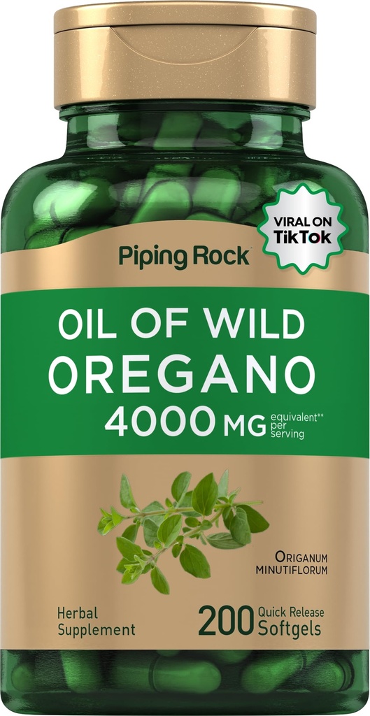 Piping Rock Oregano Oil Softgel Kapsle 4000mg 6000mg 124; 200 pilulky 124; Bylinný extrakt dodatek 124; Wild Sklizeň 124; Non- GMO, gluten zdarma