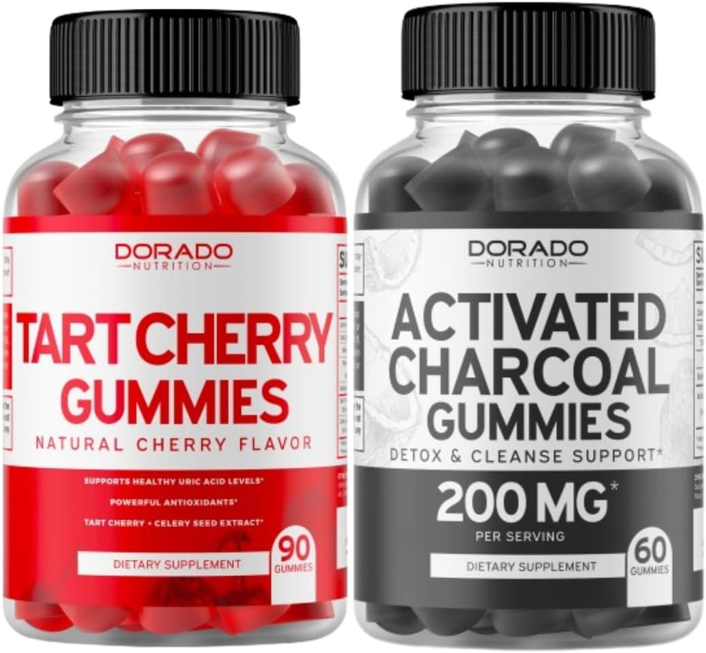 Tart Cherry (90 Gummies) Acid Level Support Výkonný Antioxidant s Celery Seed a Activated Charcoal (60 Gummies) Zdravé Detox & Cleanse - Vyrobeno z organických Coconut Shells - USA Made