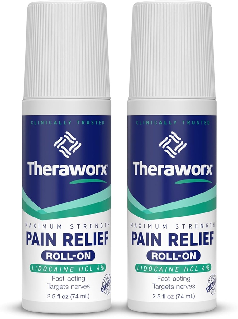 Theraworx Maximální síla bolest Relief Roll- On s Lidokain, Fast- působící - 2.5 Oz - 2 Počet