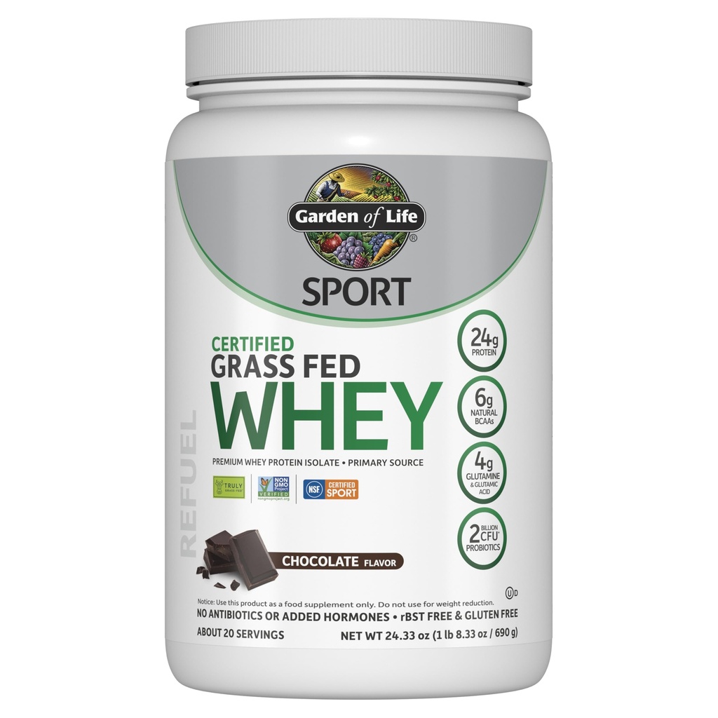 Zahrada života Sport Syrovátka Powder Chocolate, Premium Tráva Fed Syrovátkový protein Izolát Plus Probiotika pro imunitní systém zdraví, 24 g protein, Non GMO, Lepek zdarma, Studené Zpracované - 20 Služeb