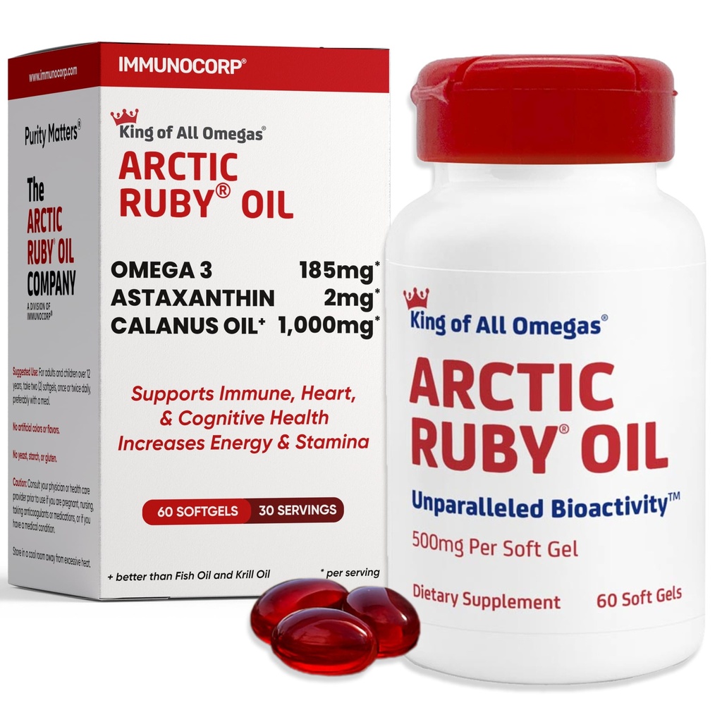 Arctic Ruby Oil 1000mg - Omega 3 doplněk pro ženy a muže s EPA, DHA & Astaxanthin 2mg - Ryba & Krill Oil Alternative - 60 Softgels (1 balení)
