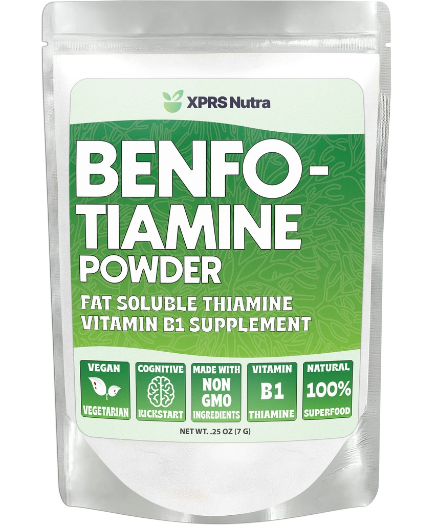 XPRS Nutra Benfotiamin Powder (Thiamin) - Tuk Rozpustný Happy Heart Thiamin Dodatek - Advanced Vitamin B1 Benfotiamin pro kognitivní boost - Vegan Friendly Benfotamin Powder (.25 Ounce)