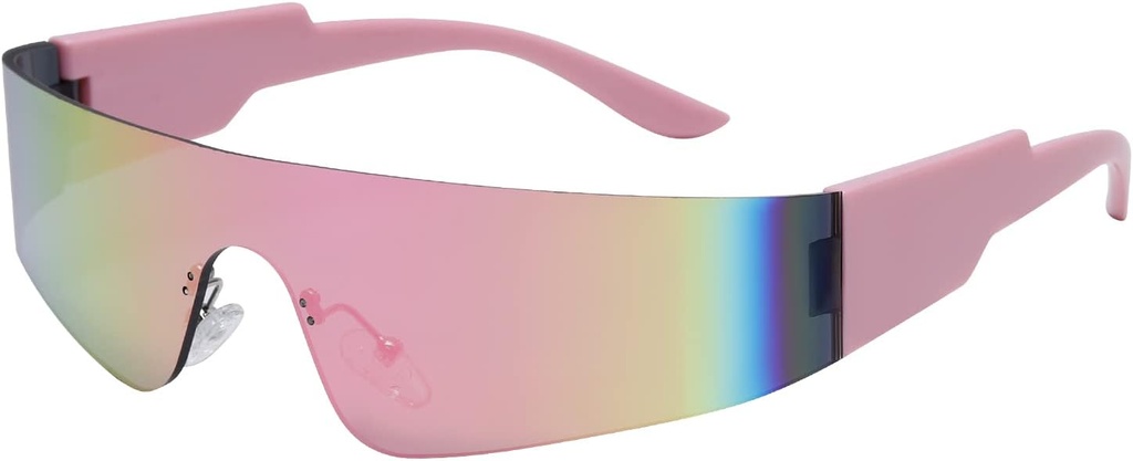 Bláznivý Feng Trendy Rimless Futuristic Wrap kolem slunečních brýlí Ženy Muži, Cyberpunk Visor Sluneční brýle Stíny módní brýle