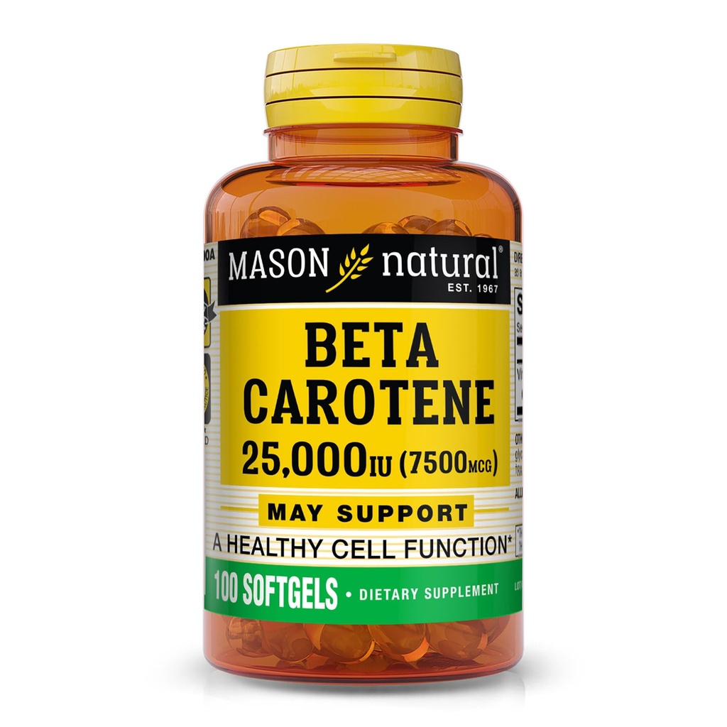 Mason Natural Vitamin A Beta karoten 25 000 IU, podporuje Vizi, buněčnou funkci a imunitní zdraví, 100 Softgels, balení po 3
