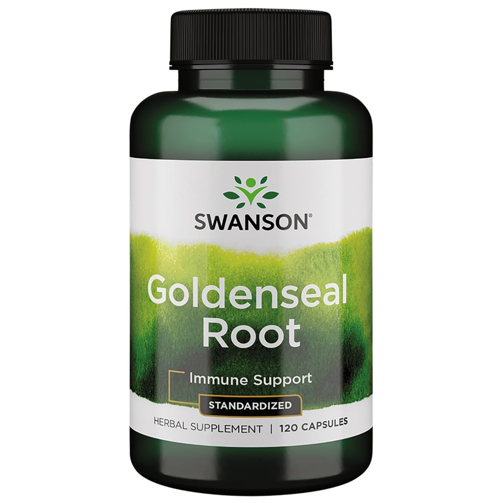Swanson Goldenseal Root - Herbal Supplement Podpora imunitní podpory a celkové Wellness - Funkce Goldenseal Root Extract Standardizované na minimum 5% Celkem Alkaloidy - (120 Kapsle, 125mg každý)