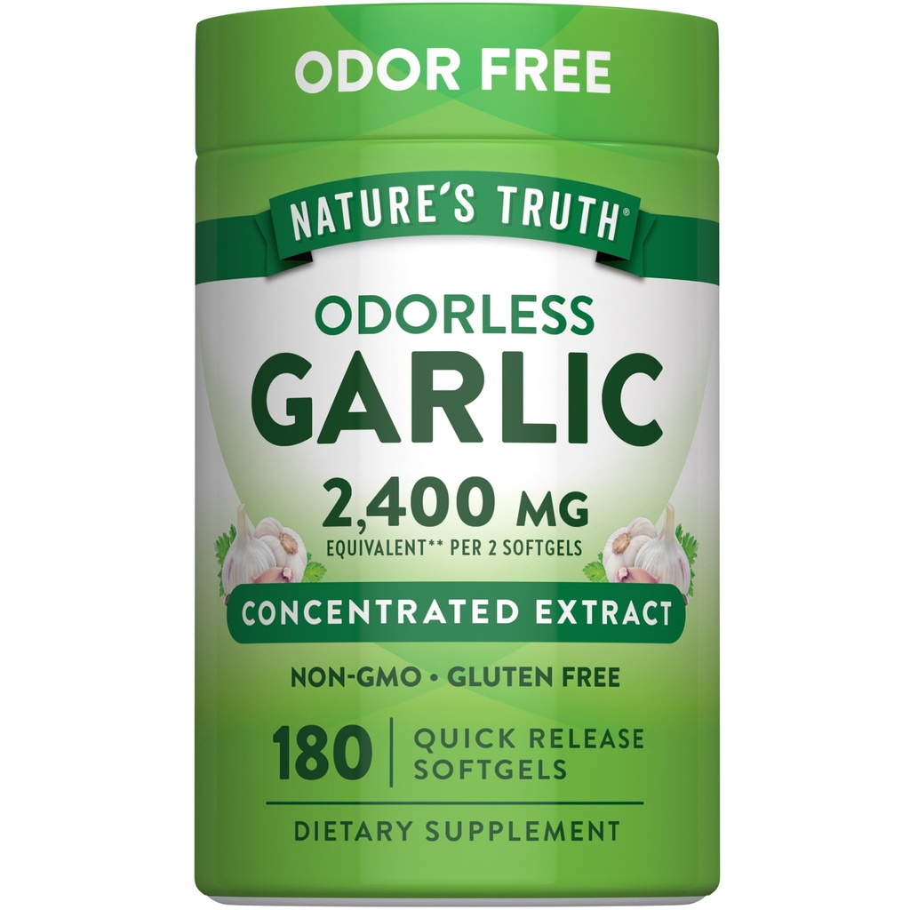 Nature 's Truth Odorless Česnek Softgels CARL 124; 2400mg CARL 124; 180 Count CARL 124; Non-GMO & Gluten zdarma dodatek