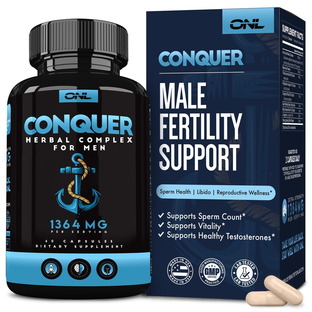 Conquer Mens doplněk plodnosti - Testosteron Booster pro muže w / Maca Root, Horny Kozí Tráva & Tribulus Terrestris - Muž doplněk plodnosti - Libido Booster pro muže - Muž Vylepšení pilulky -60Ct